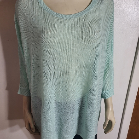 Eileen Fisher Teal 100% Organic Linen Knit Blouse Sz L - Picture 4 of 6